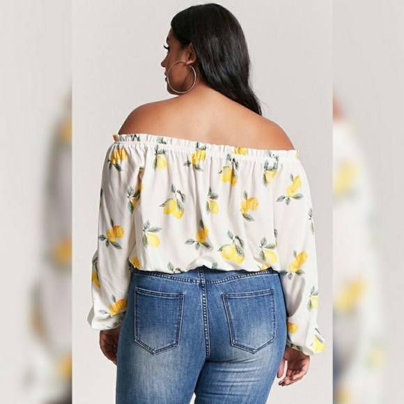 Forever 21+ Lemon Print Off the Shoulder Crop Top - Picture 3 of 14